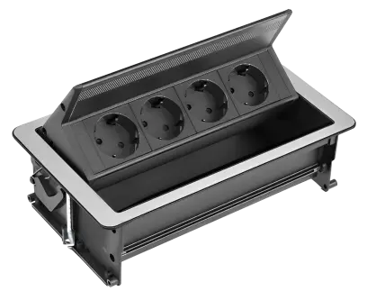 MCV 4E nerez / Výklopné multimediální centrum, nerez, 4-zásuvkové (jen 4 zásuvky)